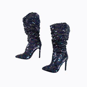 Purple Slouchy Sequin Stiletto 8 Hologram Iridescent Metallic Y2K Glam Cybercore